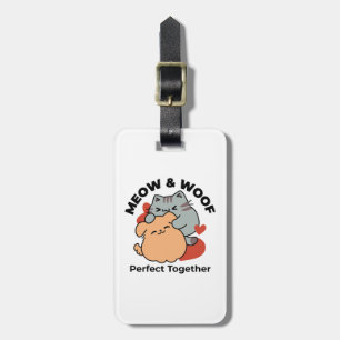 Adorable Cat and Dog Hug – Meow & Woof Design Luggage Tag