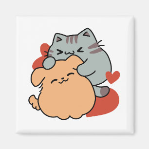 Adorable Cat and Dog Hug – Meow & Woof Design Magnet
