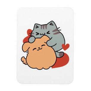 Adorable Cat and Dog Hug – Meow & Woof Design Magnet