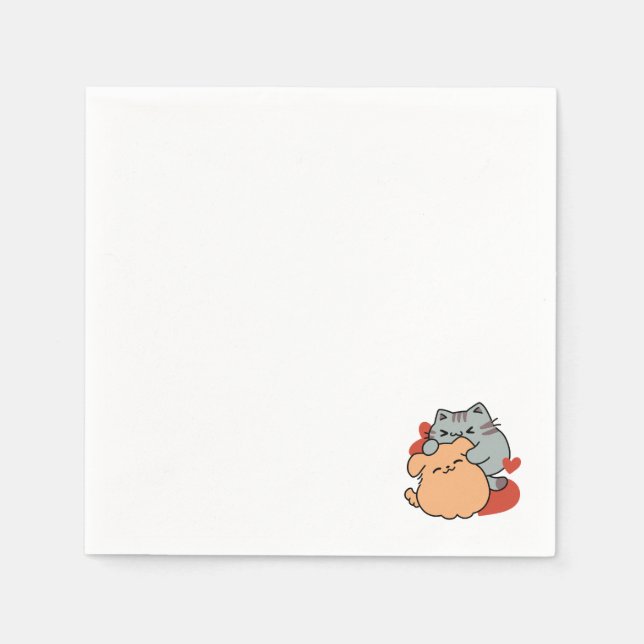 Adorable Cat and Dog Hug – Meow & Woof Design Napkin (Front)