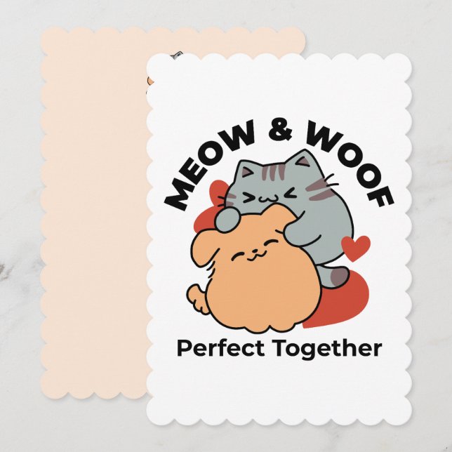 Adorable Cat and Dog Hug – Meow & Woof Design Thank You Card (Front/Back)