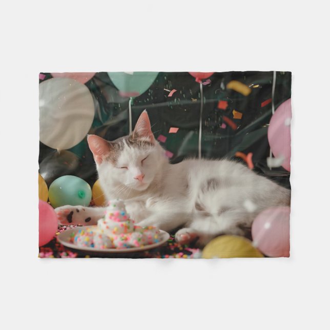 Adorable Cat Birthday Celebration Design Fleece Blanket (Front (Horizontal))