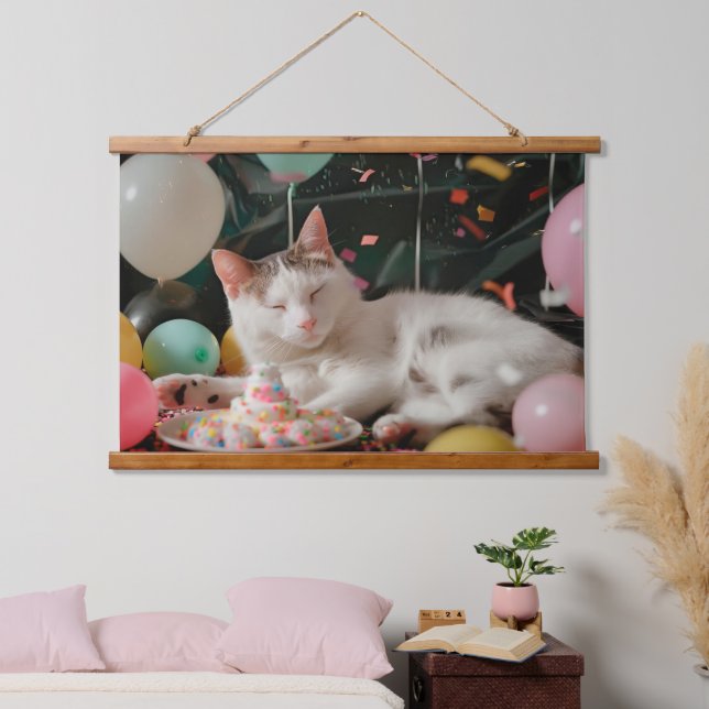 Adorable Cat Birthday Celebration Design Hanging Tapestry (Bedroom)