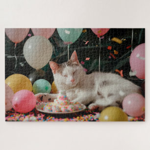 Adorable Cat Birthday Celebration Design Jigsaw Puzzle