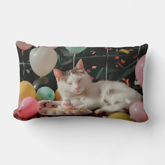 Adorable Cat Birthday Celebration Design Lumbar Cushion (Front)