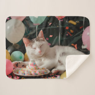 Adorable Cat Birthday Celebration Design Sherpa Blanket