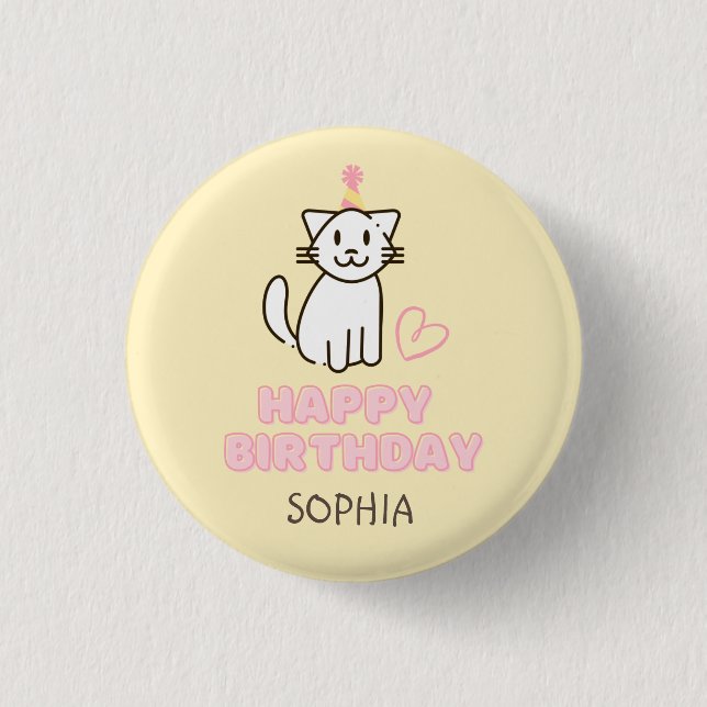 Adorable Cat&Cake Happy Birthday 3 Cm Round Badge (Front)