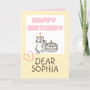 Adorable Cat&Cake Happy Birthday Card