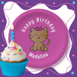 Adorable Cat Cartoon Personalized Funny Birthday Paper Plate