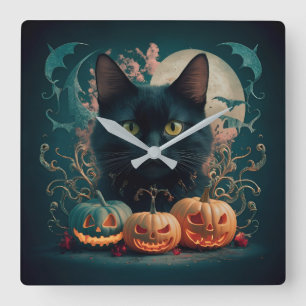 Adorable Cat Day Halloween Celebration. design Square Wall Clock