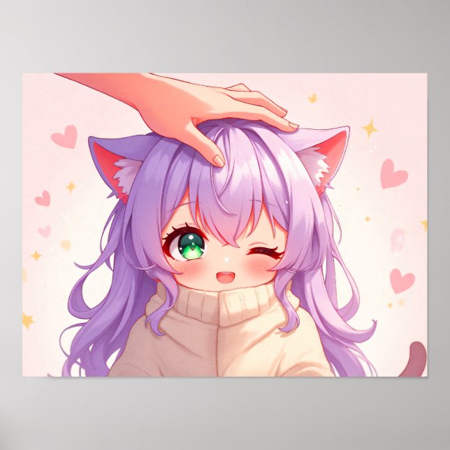 Adorable Cat-Eared Girl with Pastel Hair Poster (Front)