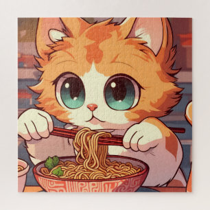 Adorable Cat Eating Ramen Jigsaw Puzzle