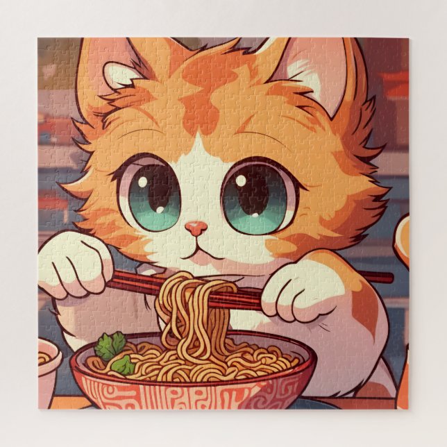 Adorable Cat Eating Ramen Jigsaw Puzzle (Vertical)