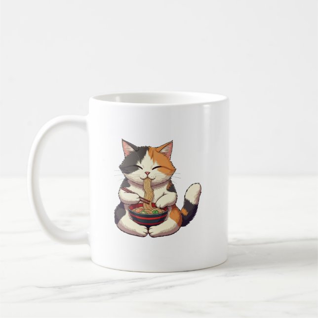  Adorable Cat Enjoying Ramen Coffee Mug (Left)