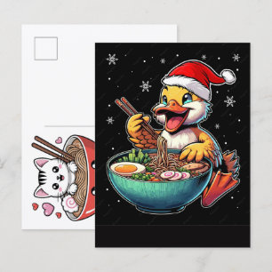 Adorable Cat Enjoying Savory Ramen Noodles Feast Holiday Postcard