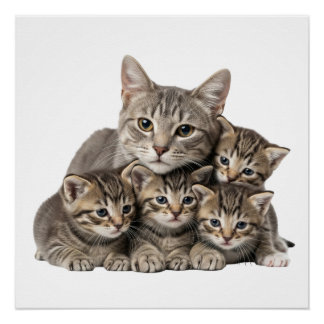 "Adorable Cat Family Cuddle" Poster