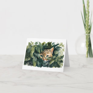 Adorable Cat Hiding in Bushes BLANK  Card