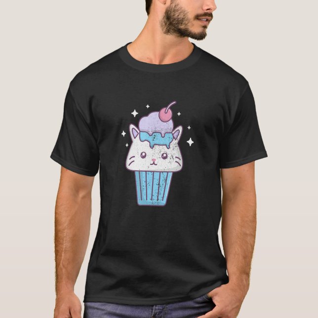 Adorable Cat Ice Cream Cone Scoops Gelato Men Wome T-Shirt (Front)