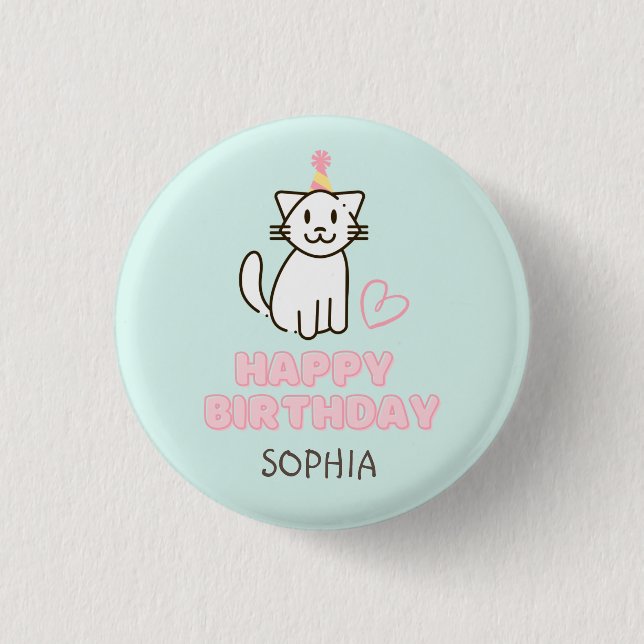 Adorable Cat in a Birthday Hat  3 Cm Round Badge (Front)