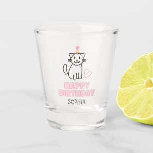 Adorable Cat in a Birthday Hat Shot Glass