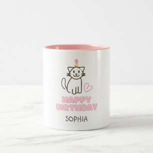 Adorable Cat in a Birthday Hat Two-Tone Coffee Mug