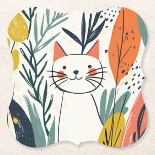 Adorable Cat in a Garden Illustration Paper Coaster