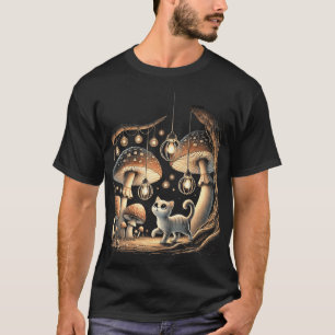 Adorable Cat In Enchanted Mushroom Forest With Glo T-Shirt