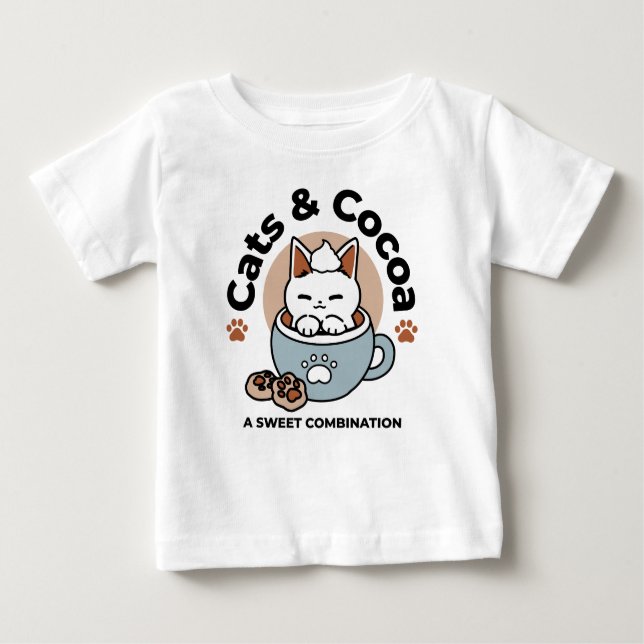 Adorable Cat in Mug Holiday Design - Cat & Cocoa Baby T-Shirt (Front)