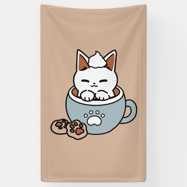 Adorable Cat in Mug Holiday Design - Cat & Cocoa Banner (Vertical)