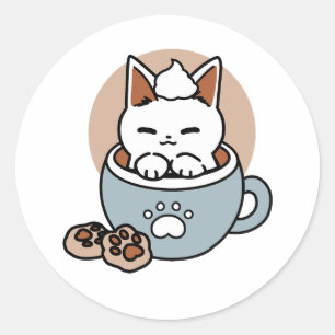 Adorable Cat in Mug Holiday Design - Cat & Cocoa Classic Round Sticker