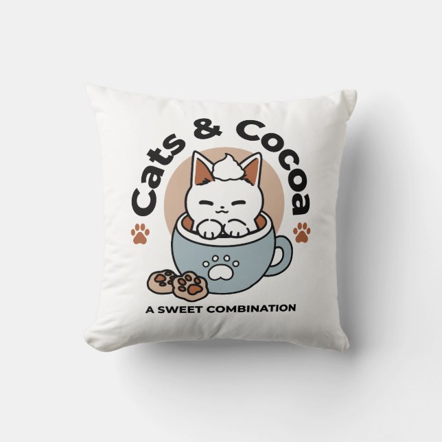 Adorable Cat in Mug Holiday Design - Cat & Cocoa Cushion (Front)