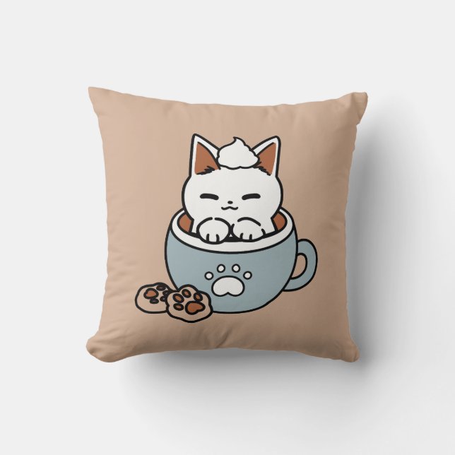 Adorable Cat in Mug Holiday Design - Cat & Cocoa Cushion (Front)