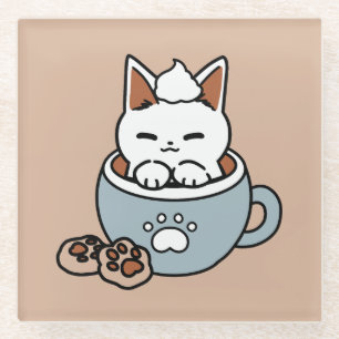 Adorable Cat in Mug Holiday Design - Cat & Cocoa Glass Coaster