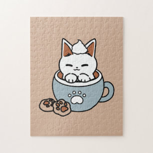 Adorable Cat in Mug Holiday Design - Cat & Cocoa Jigsaw Puzzle