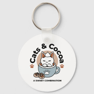 Adorable Cat in Mug Holiday Design - Cat & Cocoa Key Ring