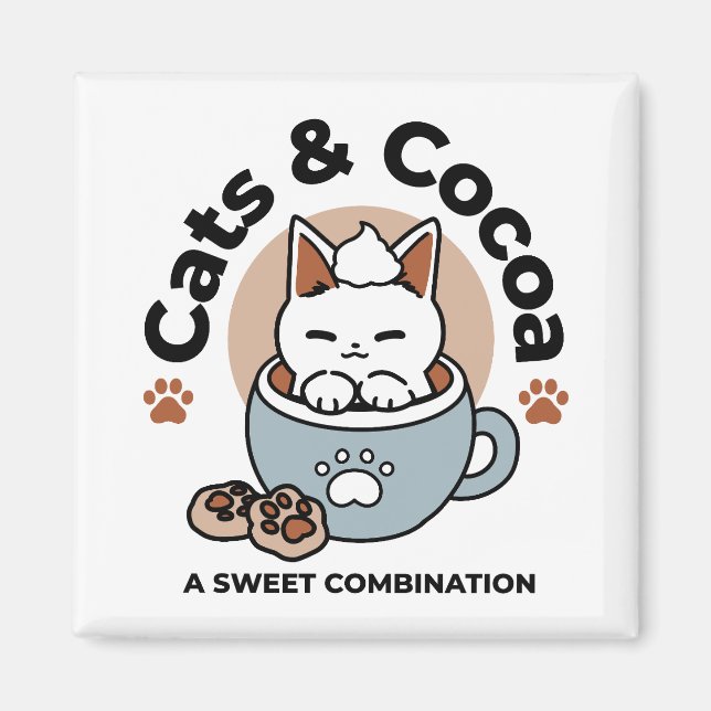 Adorable Cat in Mug Holiday Design - Cat & Cocoa Magnet (Front)