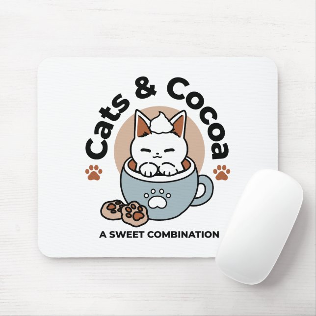 Adorable Cat in Mug Holiday Design - Cat & Cocoa Mouse Pad (With Mouse)