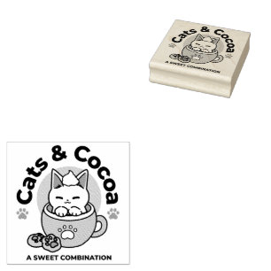 Adorable Cat in Mug Holiday Design - Cat & Cocoa Rubber Stamp