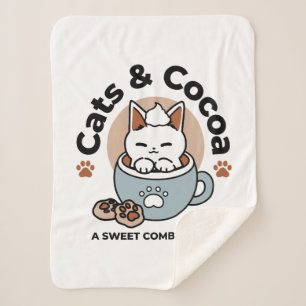 Adorable Cat in Mug Holiday Design - Cat & Cocoa Sherpa Blanket