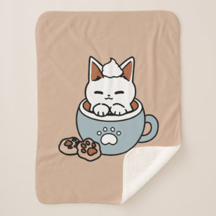 Adorable Cat in Mug Holiday Design - Cat & Cocoa Sherpa Blanket