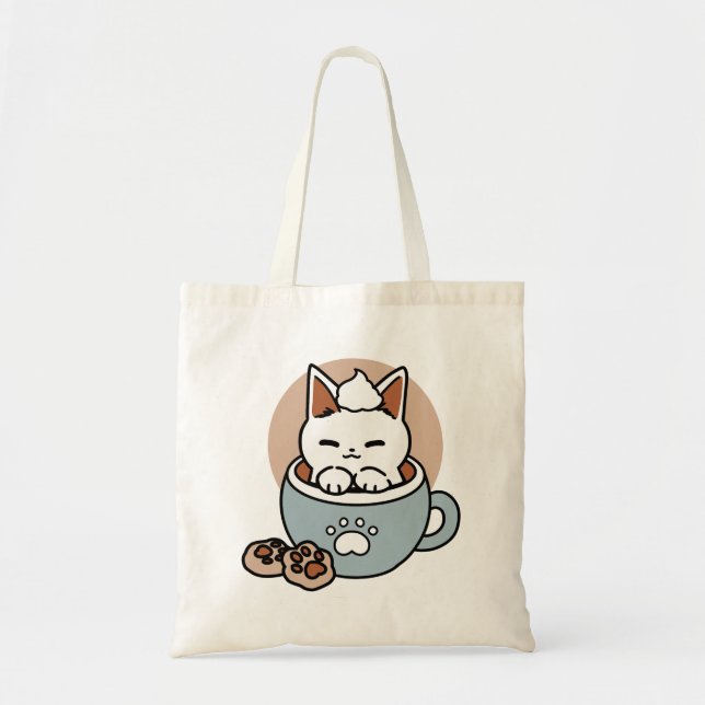 Adorable Cat in Mug Holiday Design - Cat & Cocoa Tote Bag (Front)