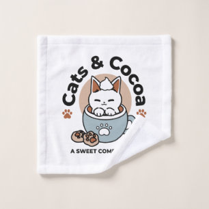 Adorable Cat in Mug Holiday Design - Cat & Cocoa Wash Cloth