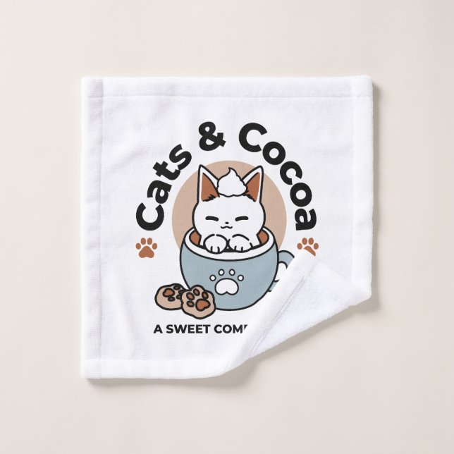 Adorable Cat in Mug Holiday Design - Cat & Cocoa Wash Cloth (Wash Cloth)