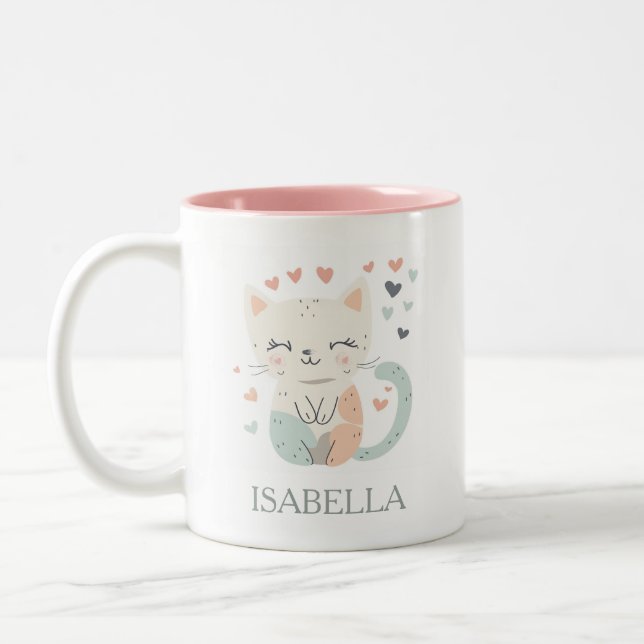Adorable Cat Love - Personalised Two-Tone Coffee Mug (Left)