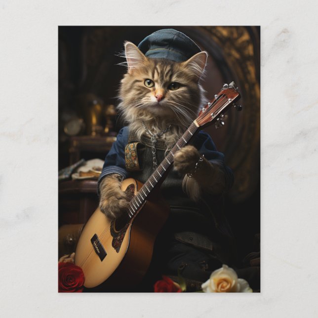 Adorable Cat musician  Postcard (Front)