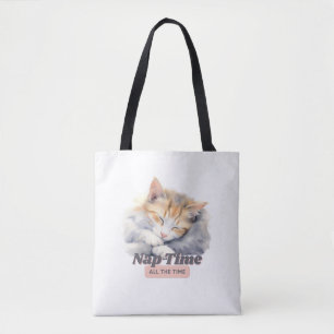 Adorable Cat “Nap Time All the Time” Tote Bag