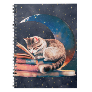 Adorable Cat on the Moon Reading A Book