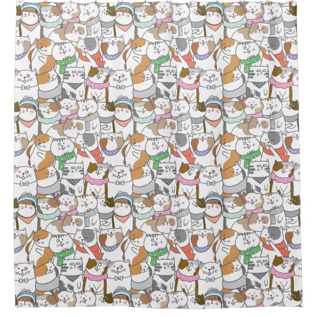 Adorable Cat Pattern Shower Curtain (Front)