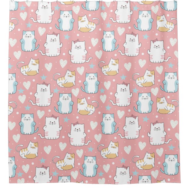 Adorable Cat Pattern Shower Curtain (Front)
