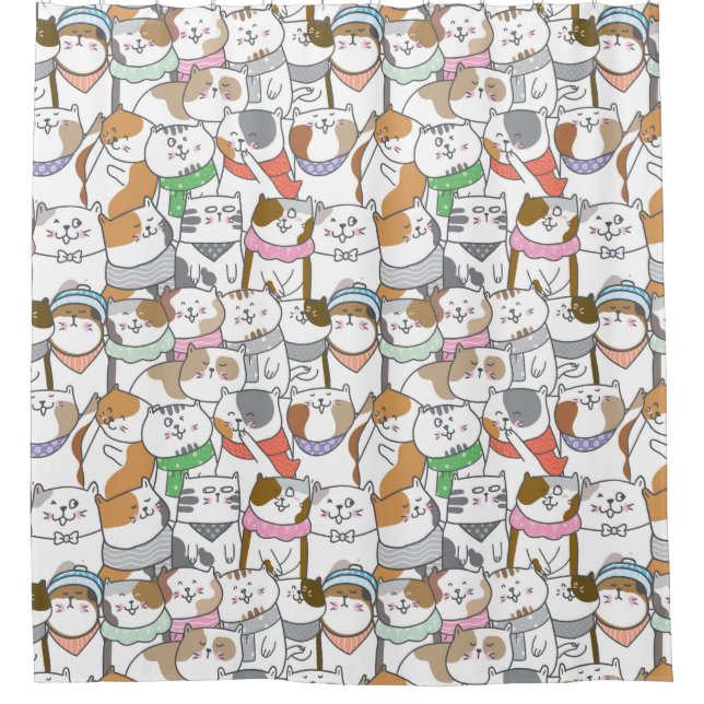 Adorable Cat Pattern Shower Curtain (Front)